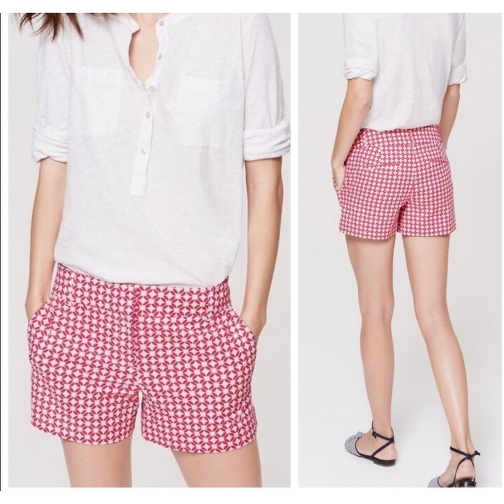 LOFT Riviera Geometric Shorts Coral/Cream Size 12 EUC